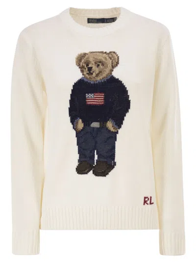 Polo Ralph Lauren Polo Bear Linen And Cotton Blend Jumper In Neutral