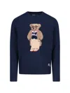 Polo Ralph Lauren Mens Bear Navy Polo Bear Graphic-embroidered Linen And Cotton-blend Jumper In Blue