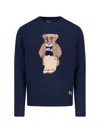 Polo Ralph Lauren Mens Bear Navy Polo Bear Graphic-embroidered Linen And Cotton-blend Jumper In Blue