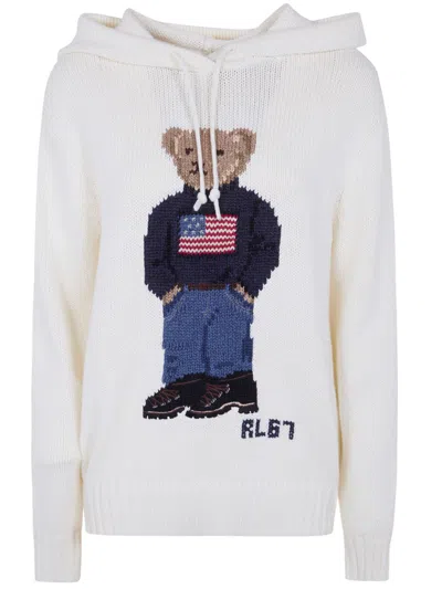 Polo Ralph Lauren Polo Bear Linen Blend Hooded Jumper In White