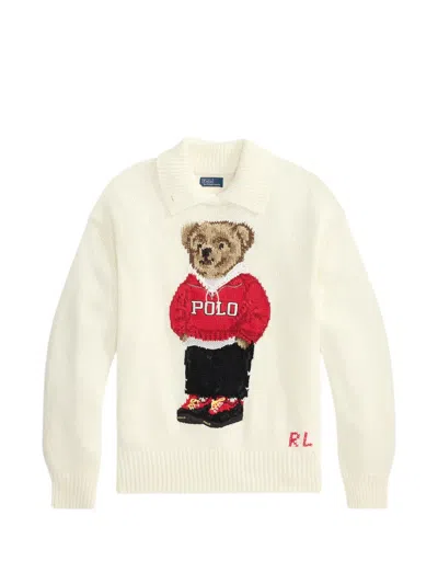 Polo Ralph Lauren Polo Bear Linen-cotton Sweater In White