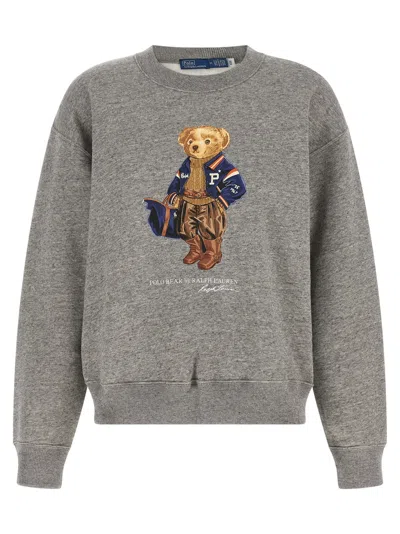 Polo Ralph Lauren Polo Bear Logo Print Sweatshirt In Gray