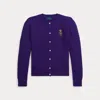 Polo Ralph Lauren Big Girls Polo Bear Mini Cable Cotton Cardigan In Opulent Purple W/ Bear