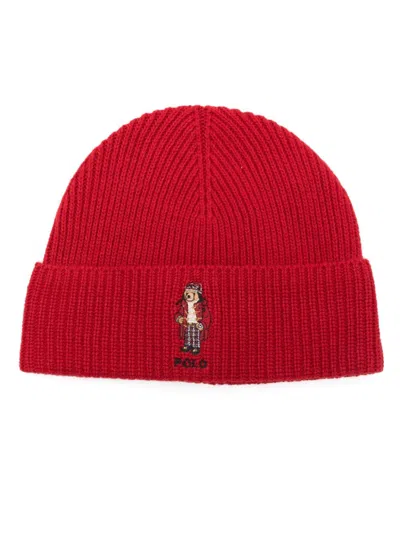 Polo Ralph Lauren Polo Bear-motif Beanie Hat In Red