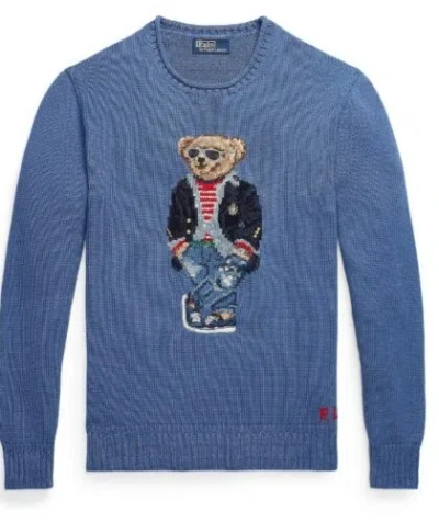 Pre-owned Polo Ralph Lauren Polo Bear Motif Intarsia Knit Sweater In Blue