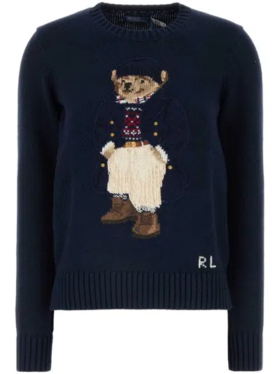 Polo Ralph Lauren Polo Bear Cotton Crewneck Sweater In Blue