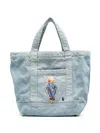 Polo Ralph Lauren Small Denim Polo Bear Tote Bag In Blue