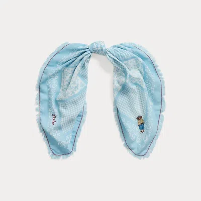 Polo Ralph Lauren Polo Bear Patchwork Cotton Square Scarf In Blue