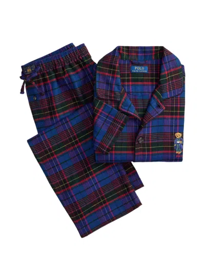 Polo Ralph Lauren Polo Bear Plaid-flannel Pajamas Set In Multi