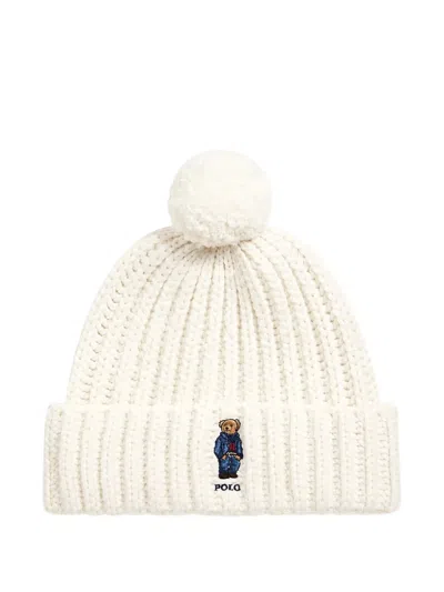 Polo Ralph Lauren Wool-blend Polo Bear Pom-pom Beanie In Metallic