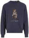 Polo Ralph Lauren Navy Blue Cotton Blend Sweatshirt With Iconic Bear Logo In Blue