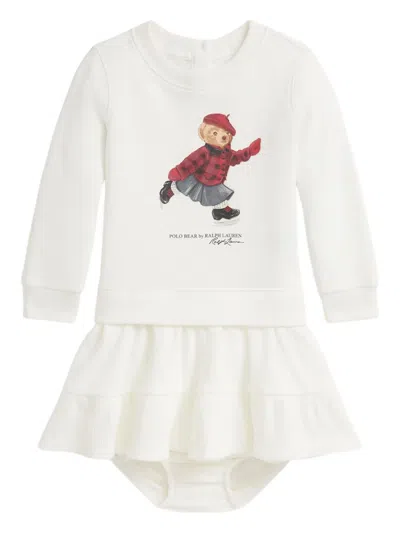 Polo Ralph Lauren Babies' Polo Bear-print Long-sleeve Dress Set In Gold
