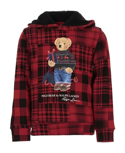 Polo Ralph Lauren Kids' Big Boys Polo Bear Plaid Fleece Hoodie In