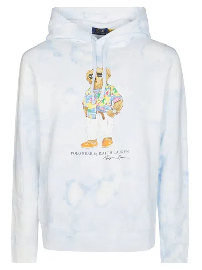 Polo Ralph Lauren Polo Bear Printed Drawstring Hoodie In Blue