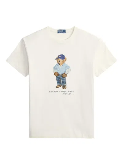 Polo Ralph Lauren T-shirt Mit Polo+bear-print In White