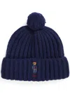 Polo Ralph Lauren Polo Bear Ribbed Pom-pom Beanie Accessories In Brown