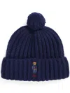 Polo Ralph Lauren Polo Bear Ribbed Pom-pom Beanie Accessories In Blue