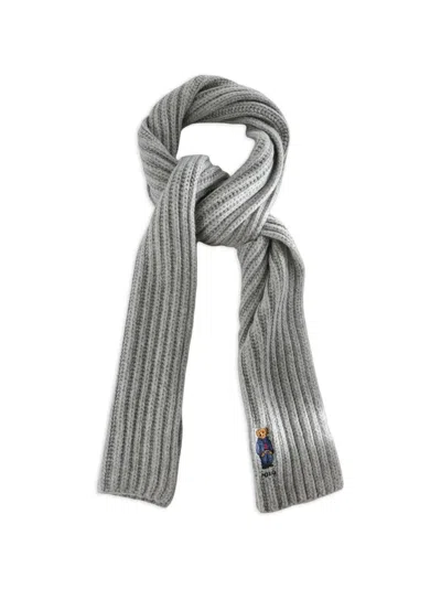 Polo Ralph Lauren Polo Bear Ribbed Scarf In Gray