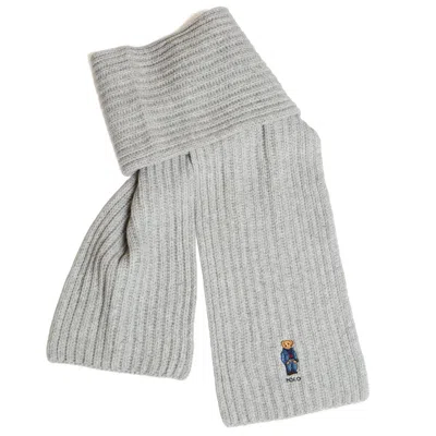 Polo Ralph Lauren Polo Bear Ribbed Scarf In Gray