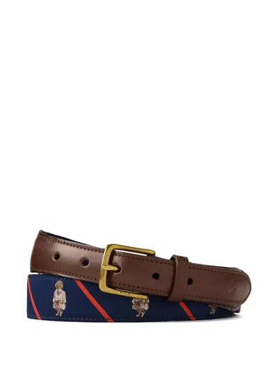 Polo Ralph Lauren Polo Bear Ribbon-striped Belt In Brown