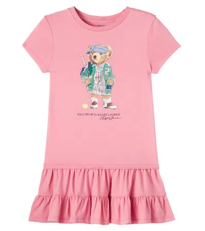 Polo Ralph Lauren Kids' Polo Bear Ruched Cotton Dress In Pink