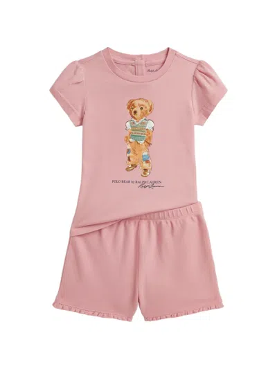 Polo Ralph Lauren Kids' Polo Bear Ruffle Tee Shorts Set In Pink