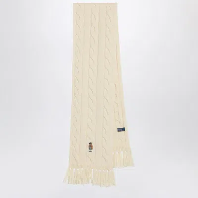 Polo Ralph Lauren Polo Bear Scarf In Cream Wool In Gold