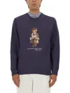 Polo Ralph Lauren Navy Blue Cotton Blend Sweatshirt With Iconic Bear Logo In Blue