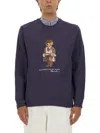 Polo Ralph Lauren Navy Blue Cotton Blend Sweatshirt With Iconic Bear Logo In Blue