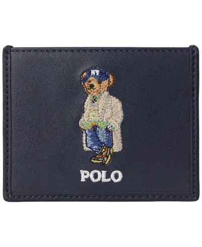 Polo Ralph Lauren Polo Bear Slim Full-grain Leather Card Case In Nweport Navy