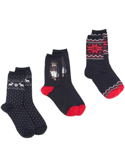 Polo Ralph Lauren Polo Bear Socks (pack Of Three) In Blue