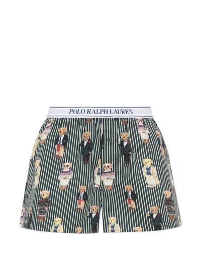 Polo Ralph Lauren Polo Bear Striped Boxer Shorts In Black