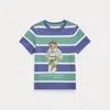 Polo Ralph Lauren Polo Bear Striped Cotton Jersey Tee In Fairway Green Multi