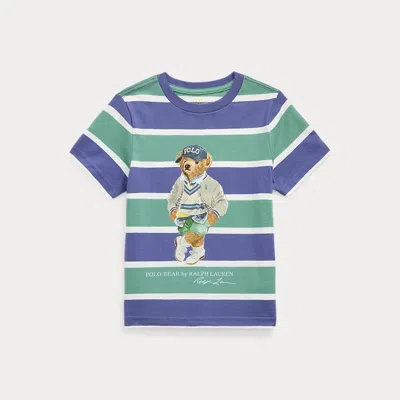 Polo Ralph Lauren Kids' Polo Bear Striped Cotton Jersey Tee In Fairway Green Multi