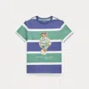 Polo Ralph Lauren Polo Bear Striped Cotton Jersey Tee In Fairway Green Multi
