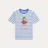 Polo Ralph Lauren Polo Bear Striped Cotton Jersey Tee In Scottsdale Blue/white