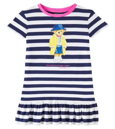 Polo Ralph Lauren Kids' Polo Bear Striped Cotton Polo Dress In Blue