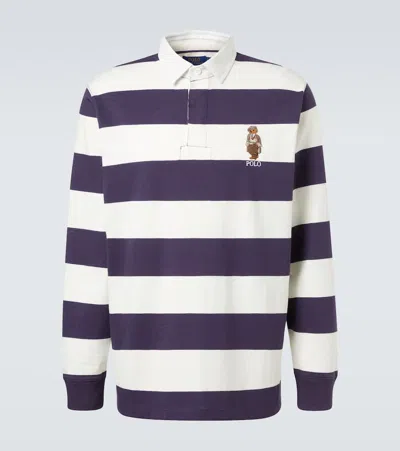 Polo Ralph Lauren Polo Bear Striped Cotton Polo Shirt In White
