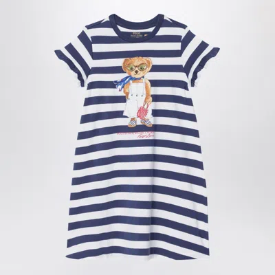 Polo Ralph Lauren Kids' Polo Bear Striped Dress Navy Blue/white