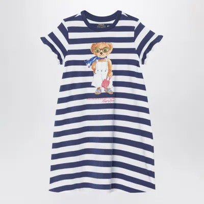 POLO RALPH LAUREN POLO BEAR STRIPED DRESS NAVY BLUE/WHITE