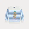 Polo Ralph Lauren Polo Bear Striped Fleece Sweatshirt In Nevis/scottsdale Blue