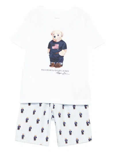 Polo Ralph Lauren Kids' Polo-bear Striped Pajamas In White