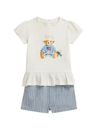 Polo Ralph Lauren Babies' Polo Bear Striped Shorts Set In Multi
