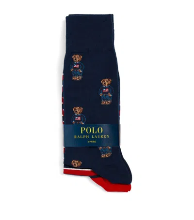 Polo Ralph Lauren Polo Bear Striped Socks (pack Of 2) In Black