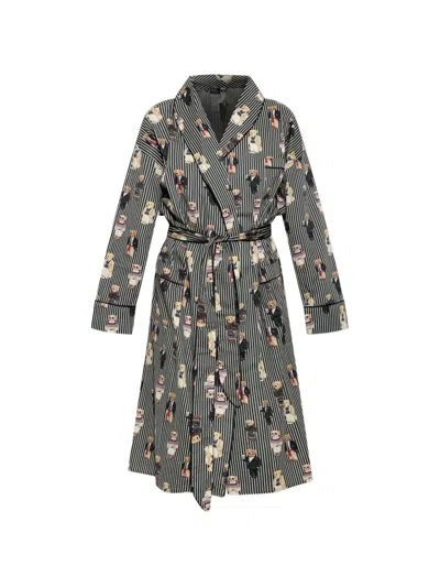 Polo Ralph Lauren Polo Bear Stripe-print Robe In Black