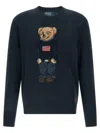 Polo Ralph Lauren Crew Neck Knitwear With Signature Polo Bear Embroidery In Blue