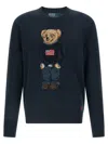 Polo Ralph Lauren Crew Neck Knitwear With Signature Polo Bear Embroidery In Blue