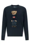 Polo Ralph Lauren Crew Neck Knitwear With Signature Polo Bear Embroidery In Blue