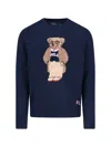 Polo Ralph Lauren Mens Bear Navy Polo Bear Graphic-embroidered Linen And Cotton-blend Jumper In Blue