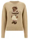 Polo Ralph Lauren Bear Graphic Roll Neck Sweater In Neutral